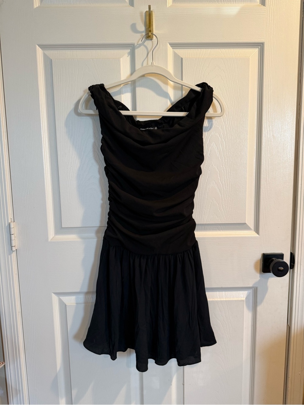 Abercrombie & Fitch Black Ruched Fit-and-Flare Mini Dress